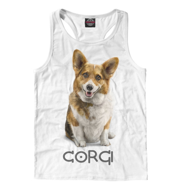 Мужская майка-борцовка с изображением Corgi Dog цвета Белый