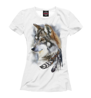 Женская футболка Волк с пером