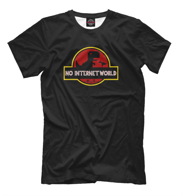 Мужская футболка с изображением No internet world цвета Черный