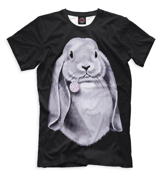 Мужская футболка с изображением Кролик цвета Черный