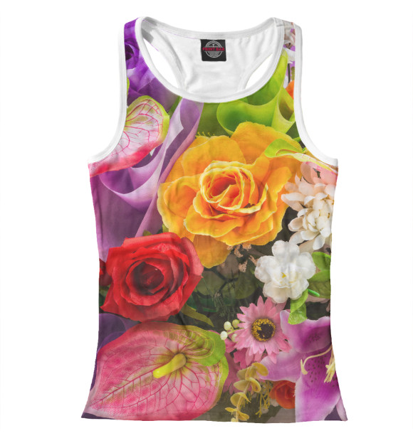 Женская майка-борцовка с изображением Цветы цвета Белый