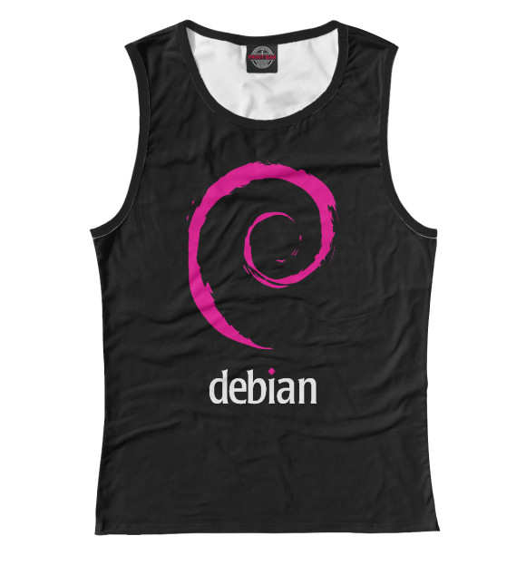Женская майка с изображением Debian Linux цвета Белый