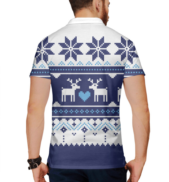 Мужское поло с изображением Скандинавский свитер с оленями цвета Белый