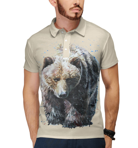 Мужское поло с изображением Хозяин тайги цвета Белый