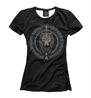 Женская футболка Волк талисман с валькнутом