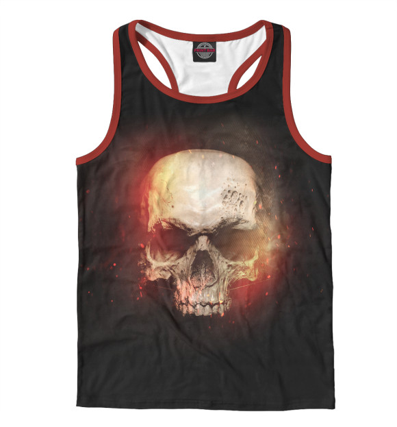 Мужская майка-борцовка с изображением Череп в огне цвета Белый