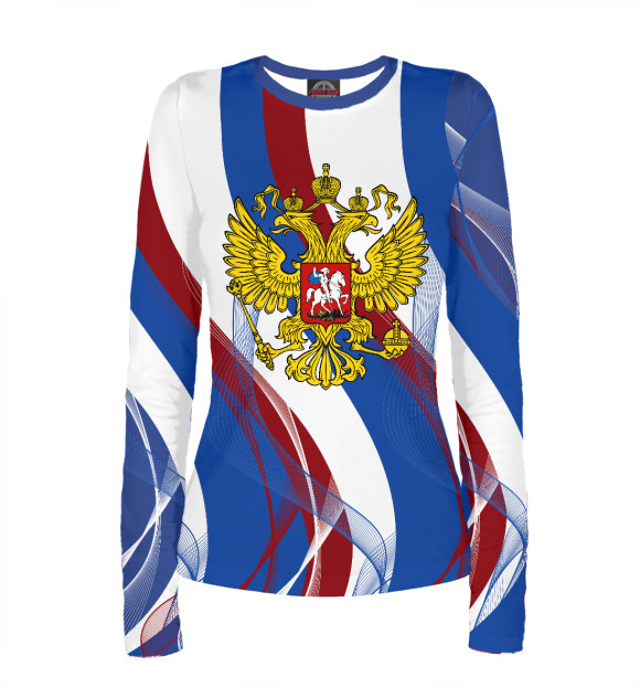 Женский лонгслив с притом Россия цвета Белый Женский лонгслив с изображением Россия цвета Белый
