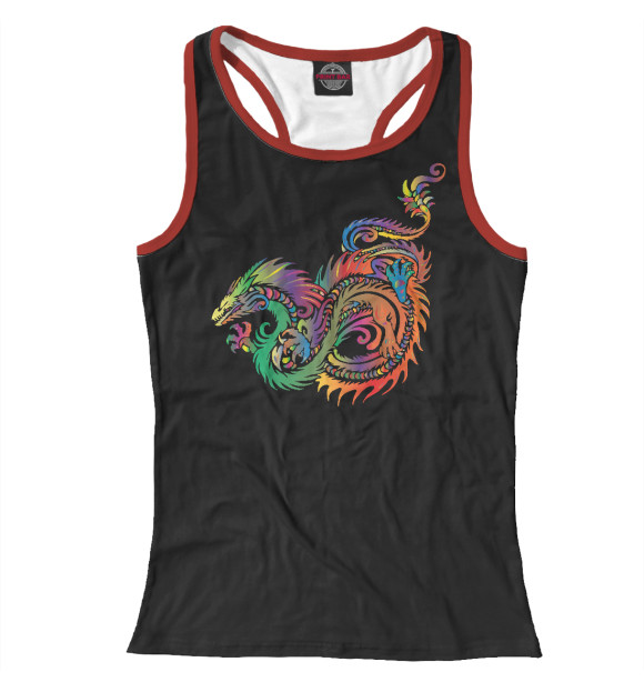 Женская майка-борцовка с изображением Радужный дракон цвета Белый