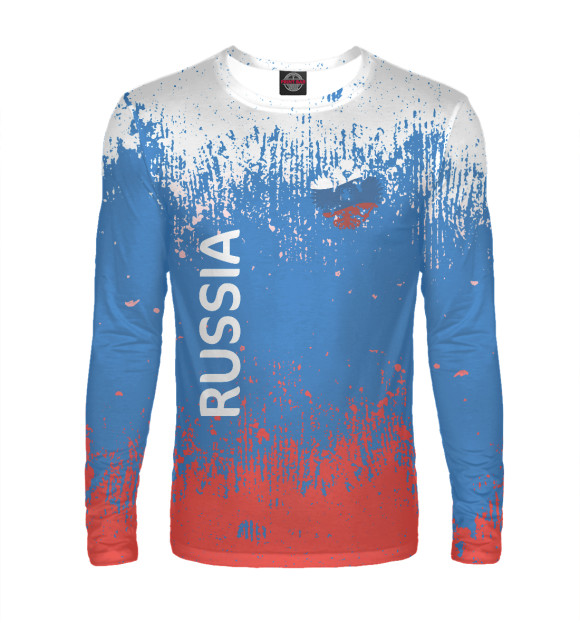 Мужской лонгслив с изображением Флаг и герб России цвета Белый