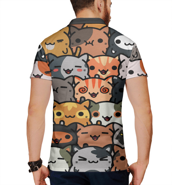 Мужское поло с притом Котики цвета Белый Мужское поло с изображением Котики цвета Белый