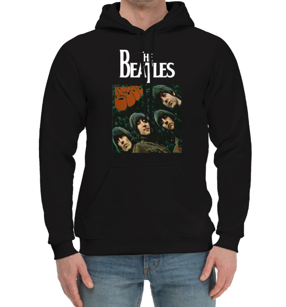 Мужской хлопковый худи с изображением Rubber Soul - The Beatles цвета Черный