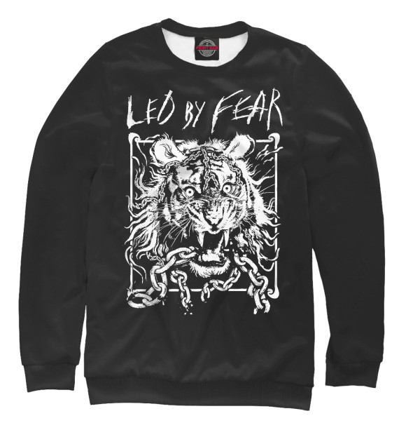 Мужской свитшот с изображением Led by fear – tiger цвета Белый