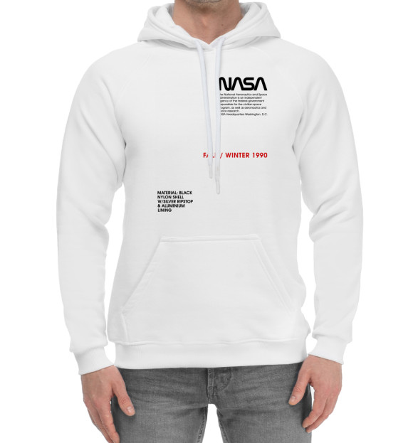 Мужской хлопковый худи с изображением Nasa цвета Белый