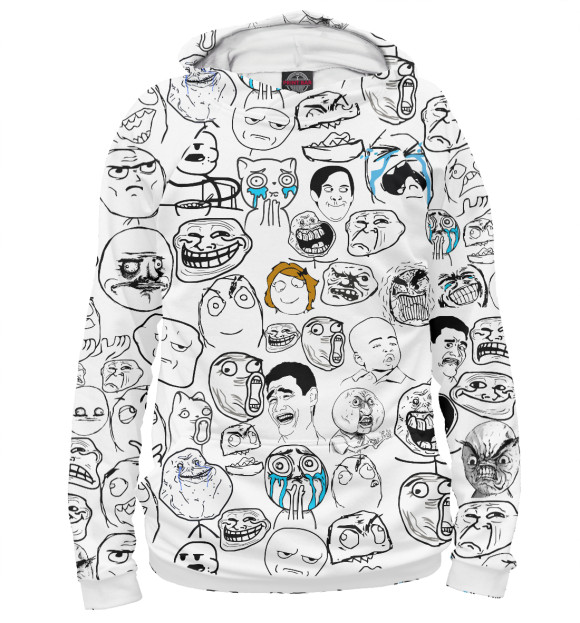 Мужское худи с изображением Мемы цвета Белый