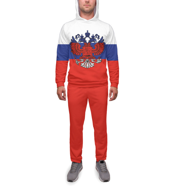 Мужской спортивный костюм с изображением Триколор и герб цвета Белый