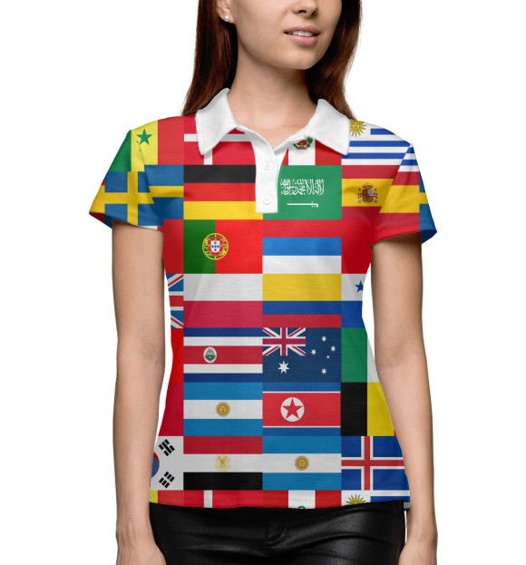 Женское поло с изображением Флаги стран цвета Белый