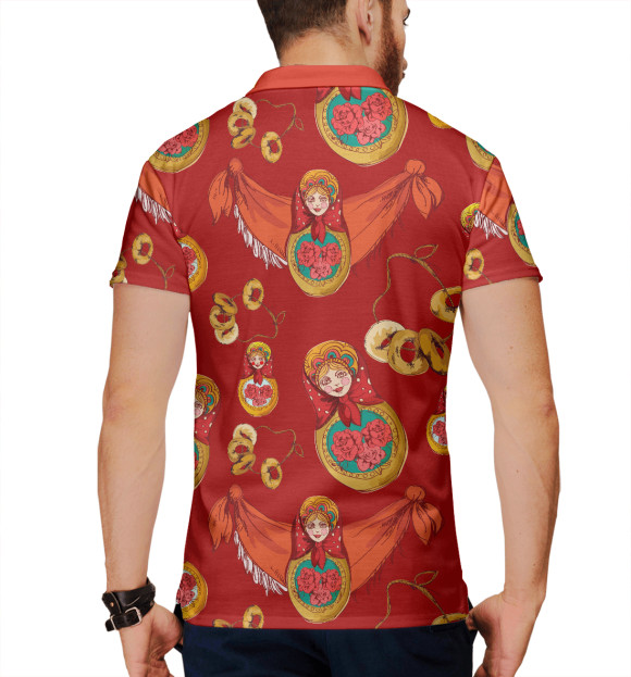 Мужское поло с изображением Матрешки цвета Белый