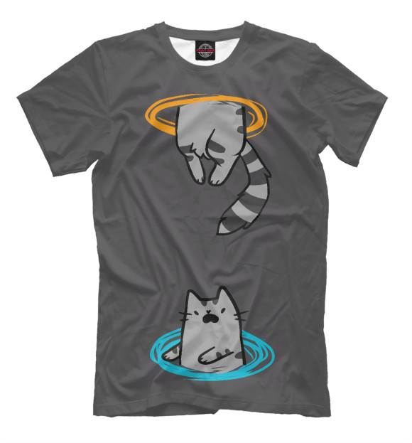Мужская футболка с изображением Кот в портале цвета Серый