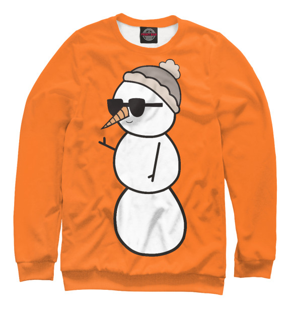 Мужской свитшот с изображением Крутой снеговик цвета Белый