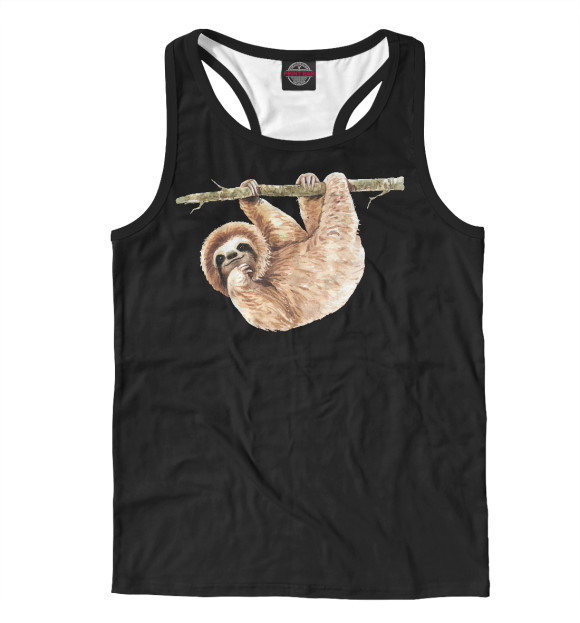 Мужская майка-борцовка с изображением Ленивец на ветке цвета Белый