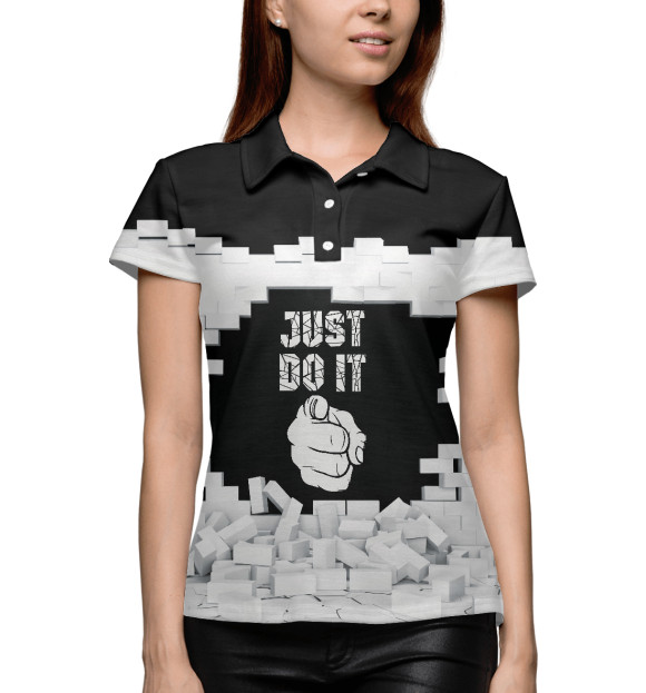 Женское поло с изображением Just do it цвета Белый