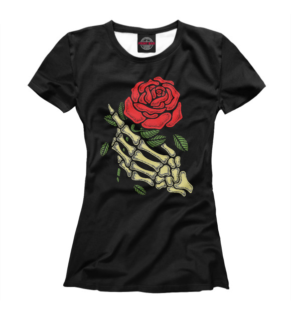 Женская футболка с изображением Роза в руке цвета Белый