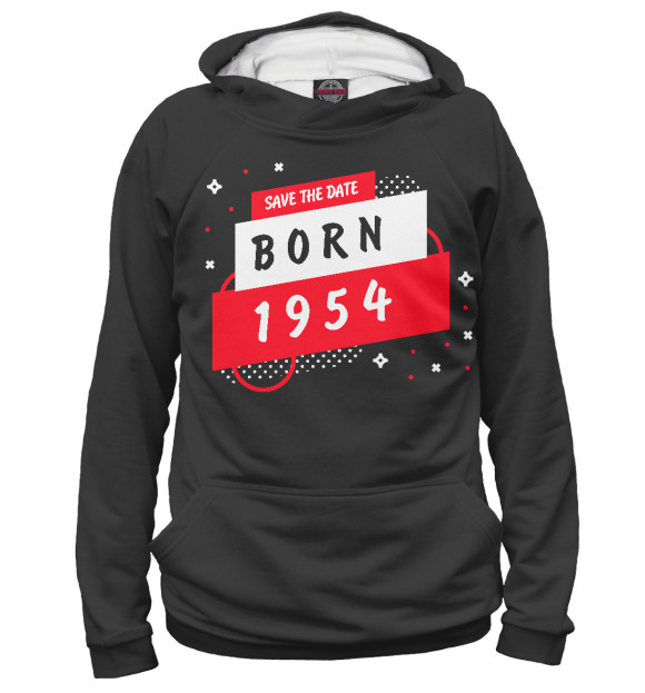 Мужское худи с притом Год рождения 1954 цвета Белый Мужское худи с изображением Год рождения 1954 цвета Белый