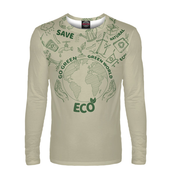 Мужской лонгслив с изображением Go Green Green World Eco цвета Белый