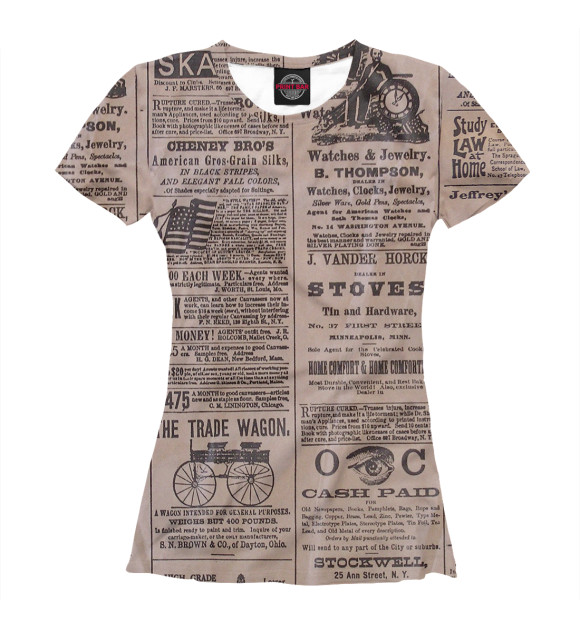 Женская футболка с изображением Vintage Newspaper цвета Белый