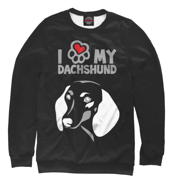 Мужской свитшот с изображением Я люблю мою таксу цвета Белый