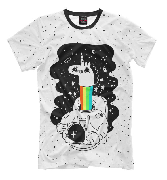 Мужская футболка с изображением Единорог астронавт цвета Молочно-белый