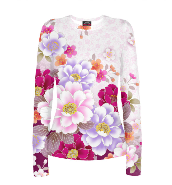 Женский лонгслив с изображением Букет цвета Белый