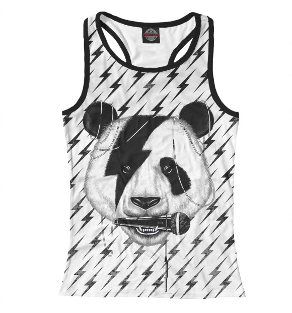 Женская майка-борцовка с изображением Панда вокалист цвета Белый