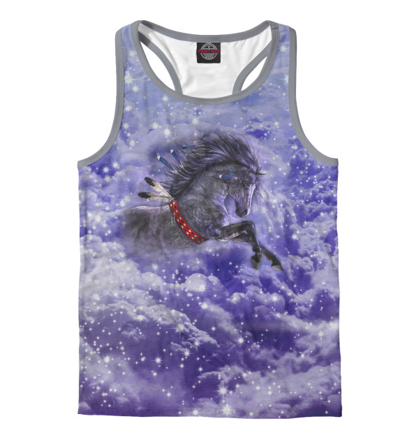 Мужская майка-борцовка с изображением Конь летящий цвета Белый