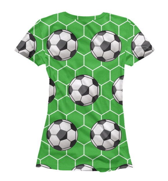 Женская футболка с изображением Футбольные мячи на зеленом фоне цвета Белый