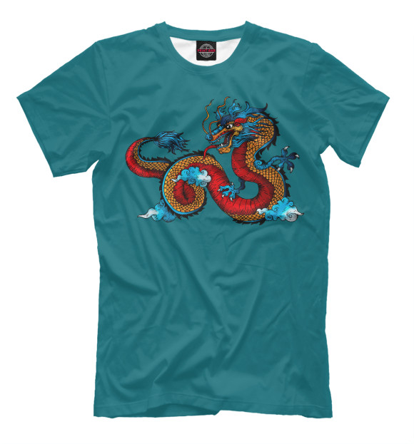 Мужская футболка с изображением Chinese dragon цвета Грязно-голубой