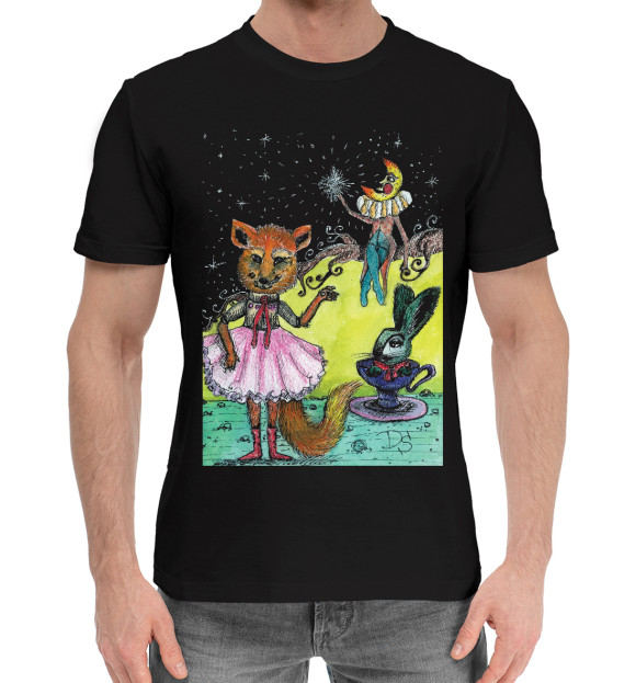 Мужская хлопковая футболка с изображением Алиса лиса цвета Черный