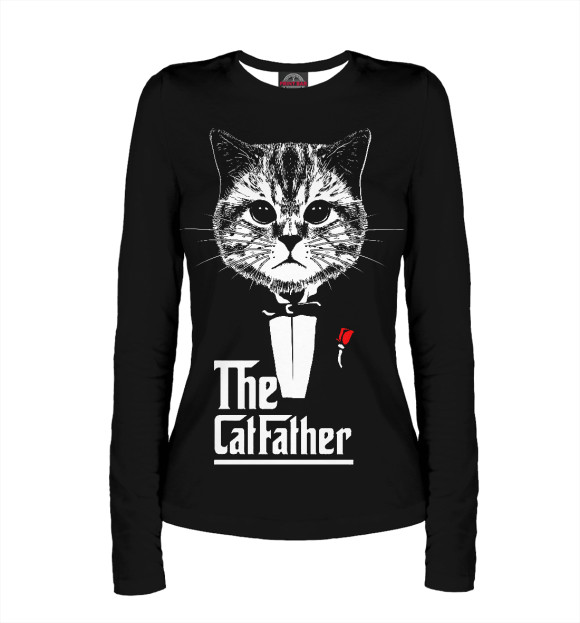 Женский лонгслив с изображением The CatFather цвета Белый