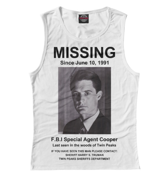 Майка для девочки с изображением Agent Cooper Missing цвета Белый