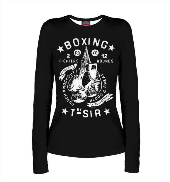 Женский лонгслив с притом Boxing цвета Белый Женский лонгслив с изображением Boxing цвета Белый