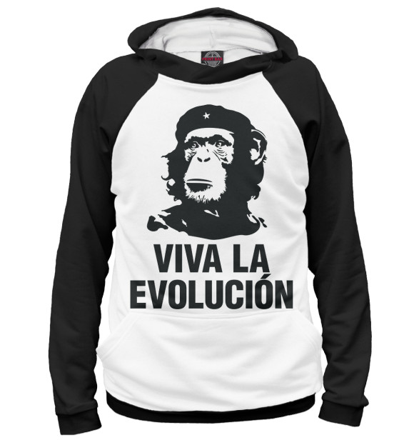 Мужское худи с изображением Viva la evolucion цвета Белый