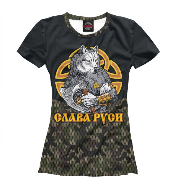 Женская футболка с изображением Слава Руси цвета Белый