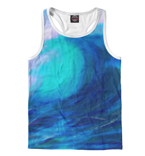 Мужская майка-борцовка с изображением Большая волна цвета Белый