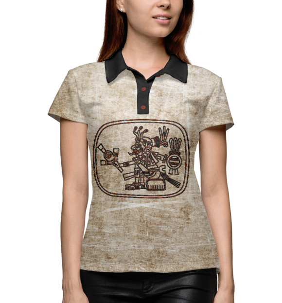 Женское поло с изображением Петроглиф Майя цвета Белый