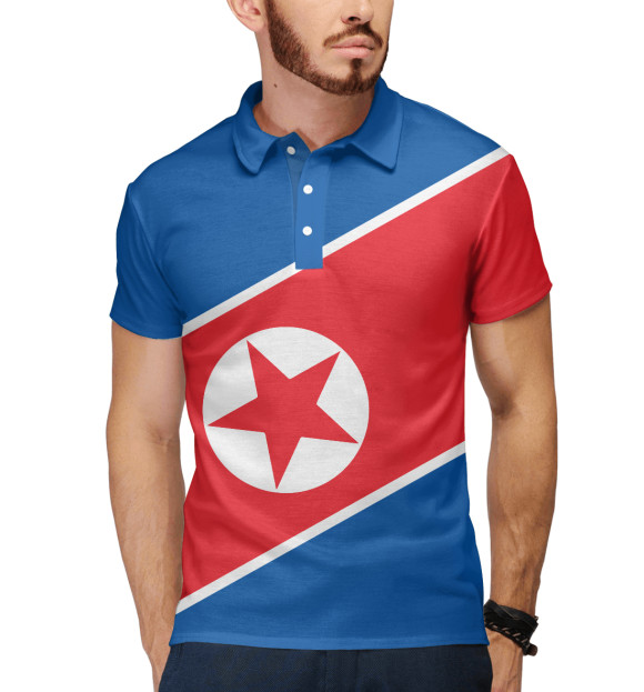 Мужское поло с изображением Северная Корея цвета Белый