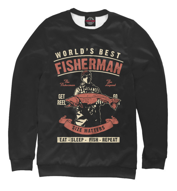 Свитшот для девочек с изображением Лучший в мире рыбак цвета Белый