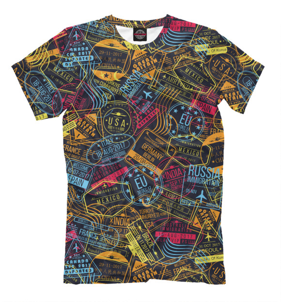 Мужская футболка с изображением Визы стран мира цвета Белый