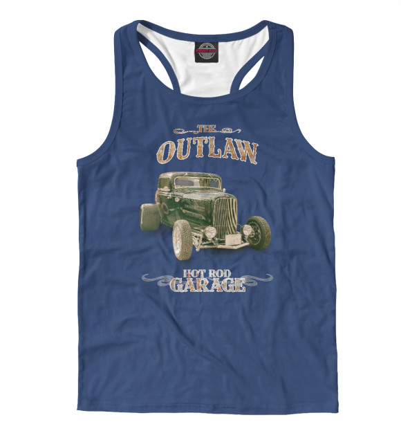 Мужская майка-борцовка с изображением Американский хот род на синем фоне цвета Белый