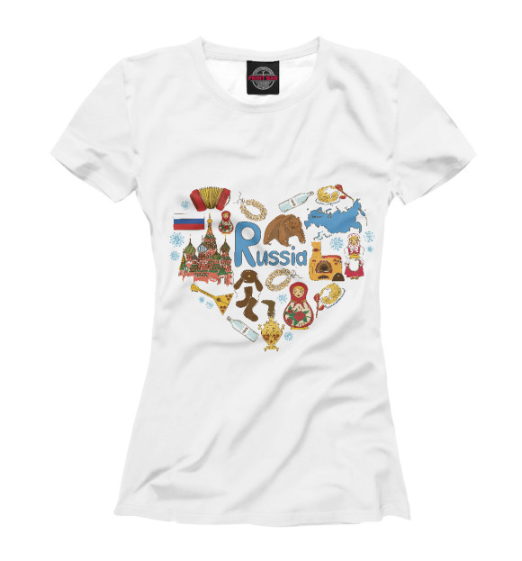 Женская футболка с изображением Люблю Россию цвета Белый