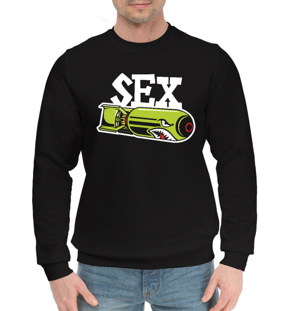 Мужской хлопковый свитшот с изображением Секс БОМБА цвета Черный